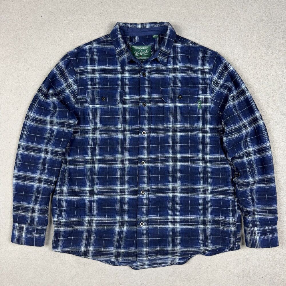 Woolrich Flannel Shirt Heavyweight Mens XL Plaid Side Pockets
